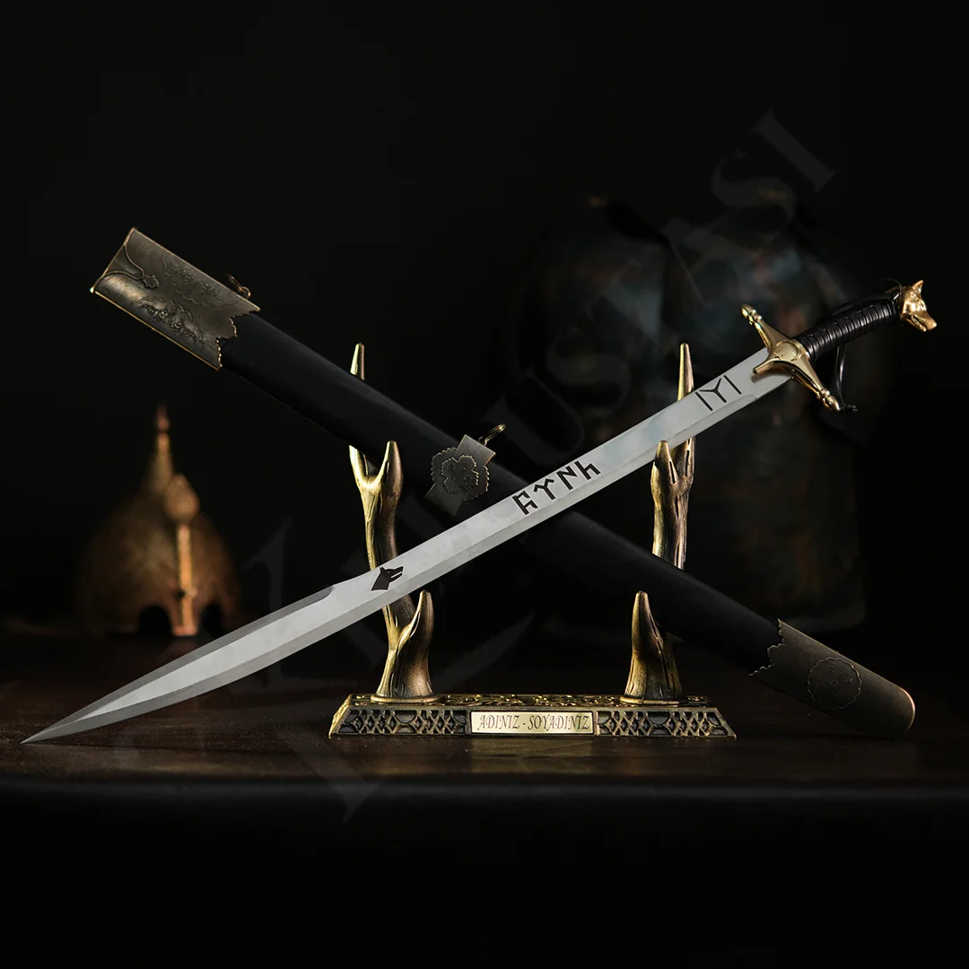 kurtbasli-ertugrul-kilici ertuğrul gazi kılıcı kurtbaşlı modeli yanında kılıfı ile birlikte